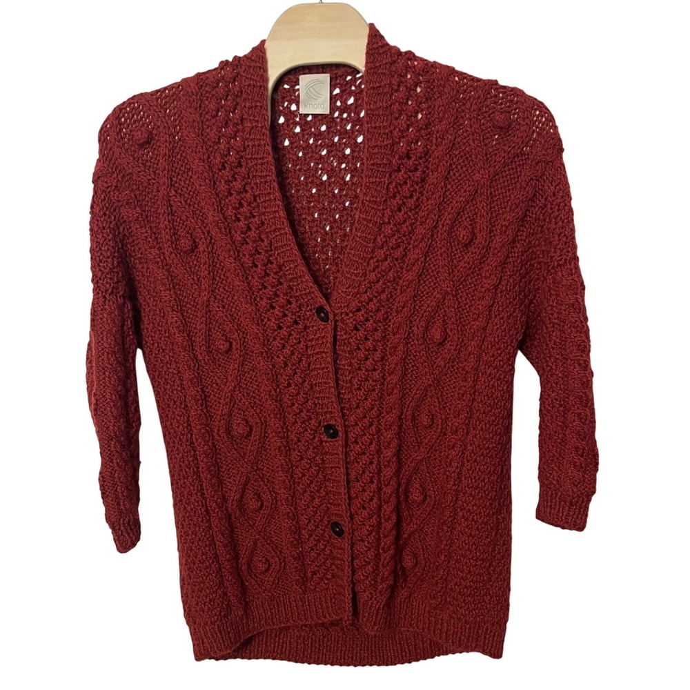 Knoto Fair Isle Buttoned Chunky Knit Cardigan‎ in Red Women's Size L/XL